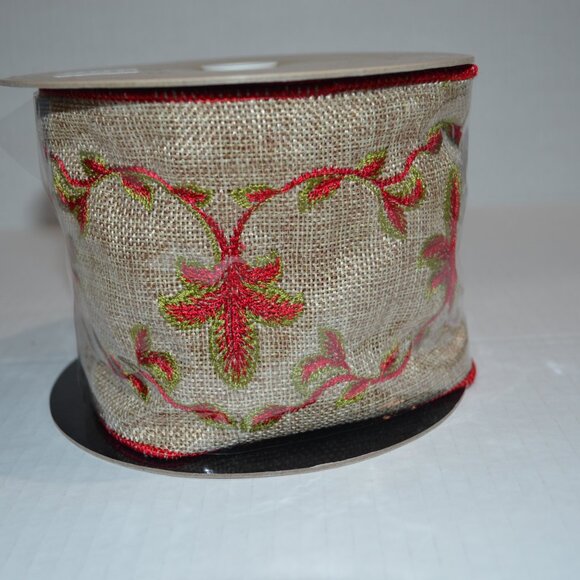 D. Stevens Vintage Ribbon, 4 Inch Embroidered Burlap, 10 Yards – New - Picture 2 of 4